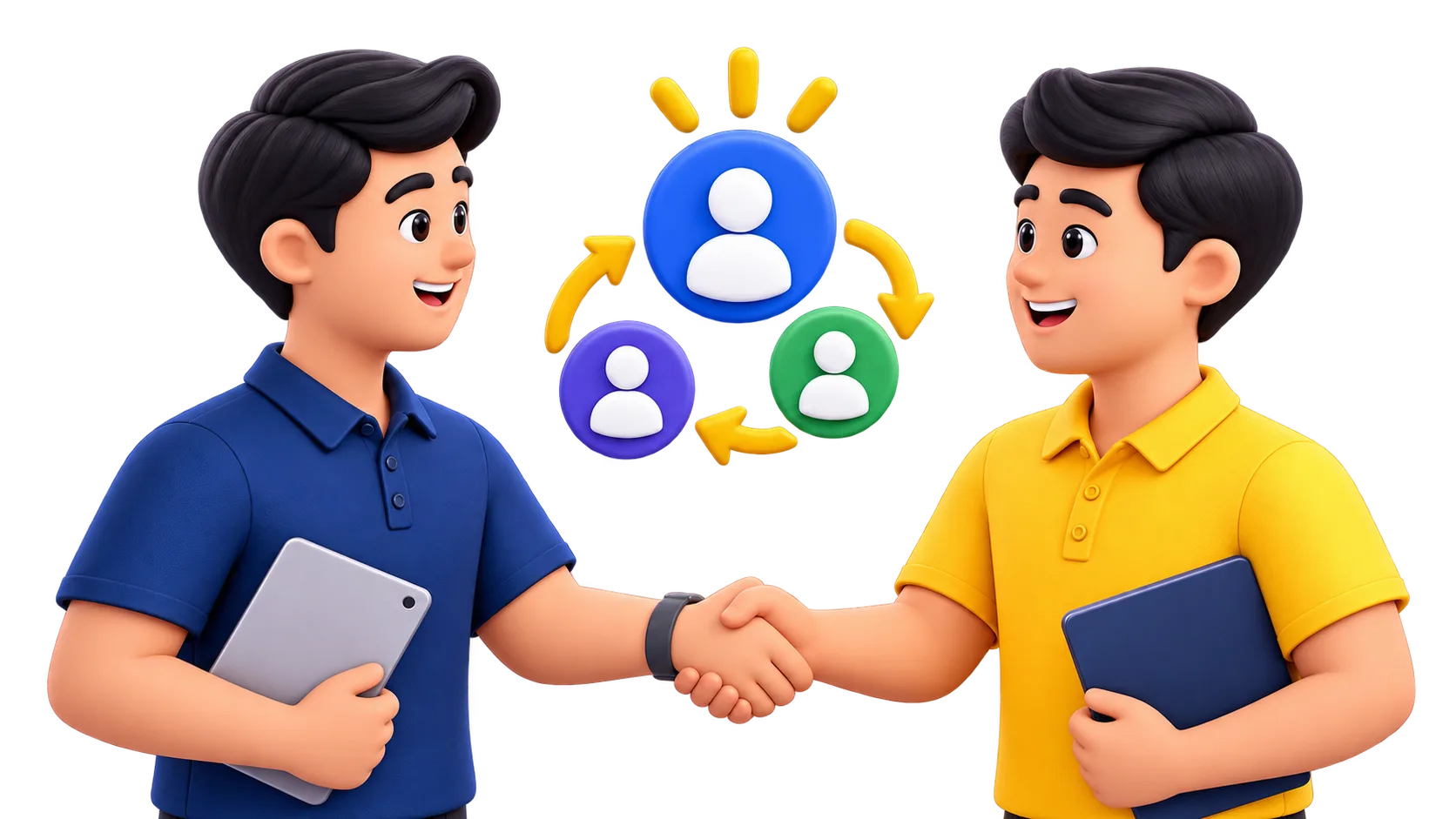 Two dealers shaking hands after a referral